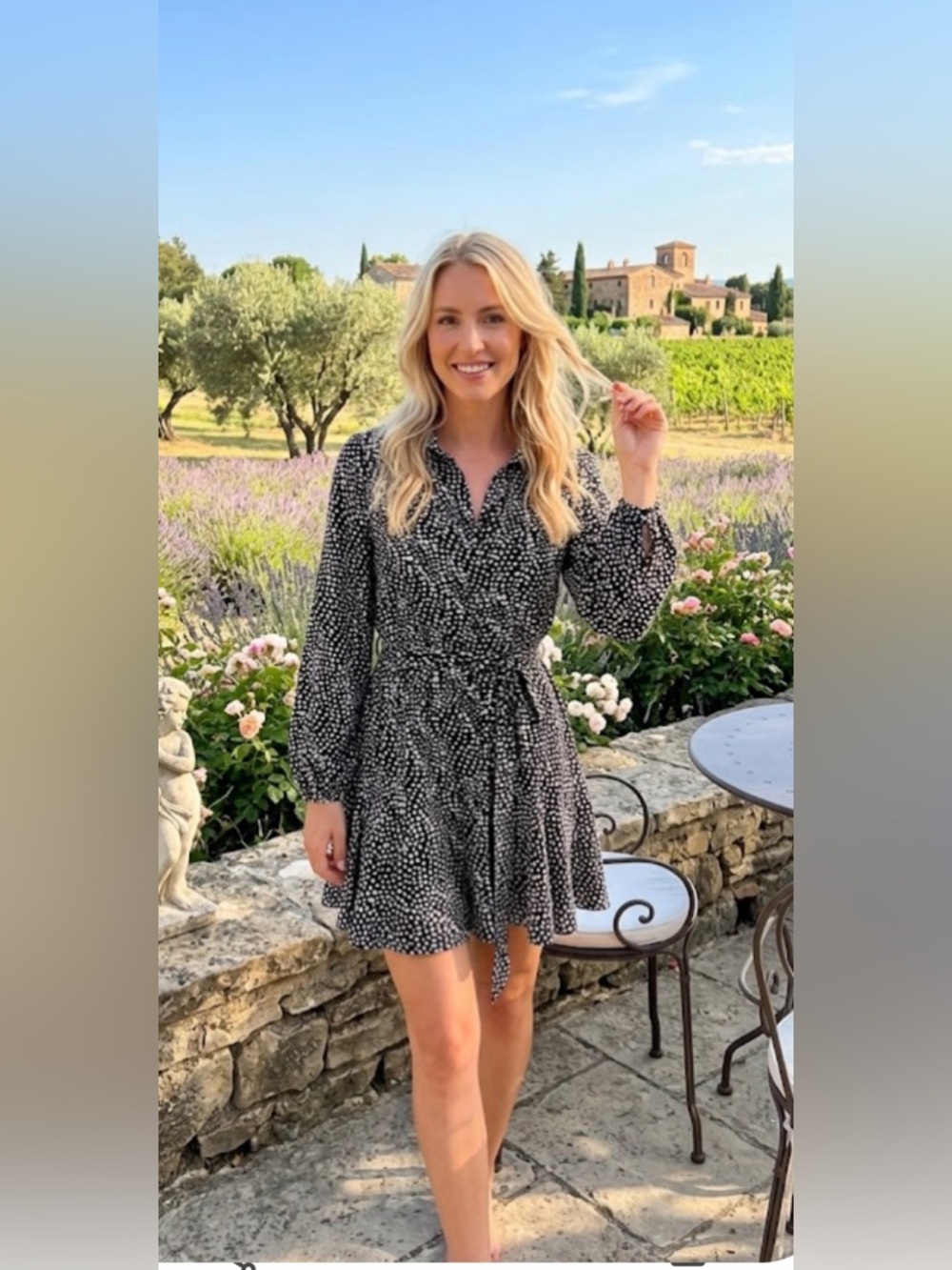 Zara.  Black and White Bishop Sleeve Midi Dress